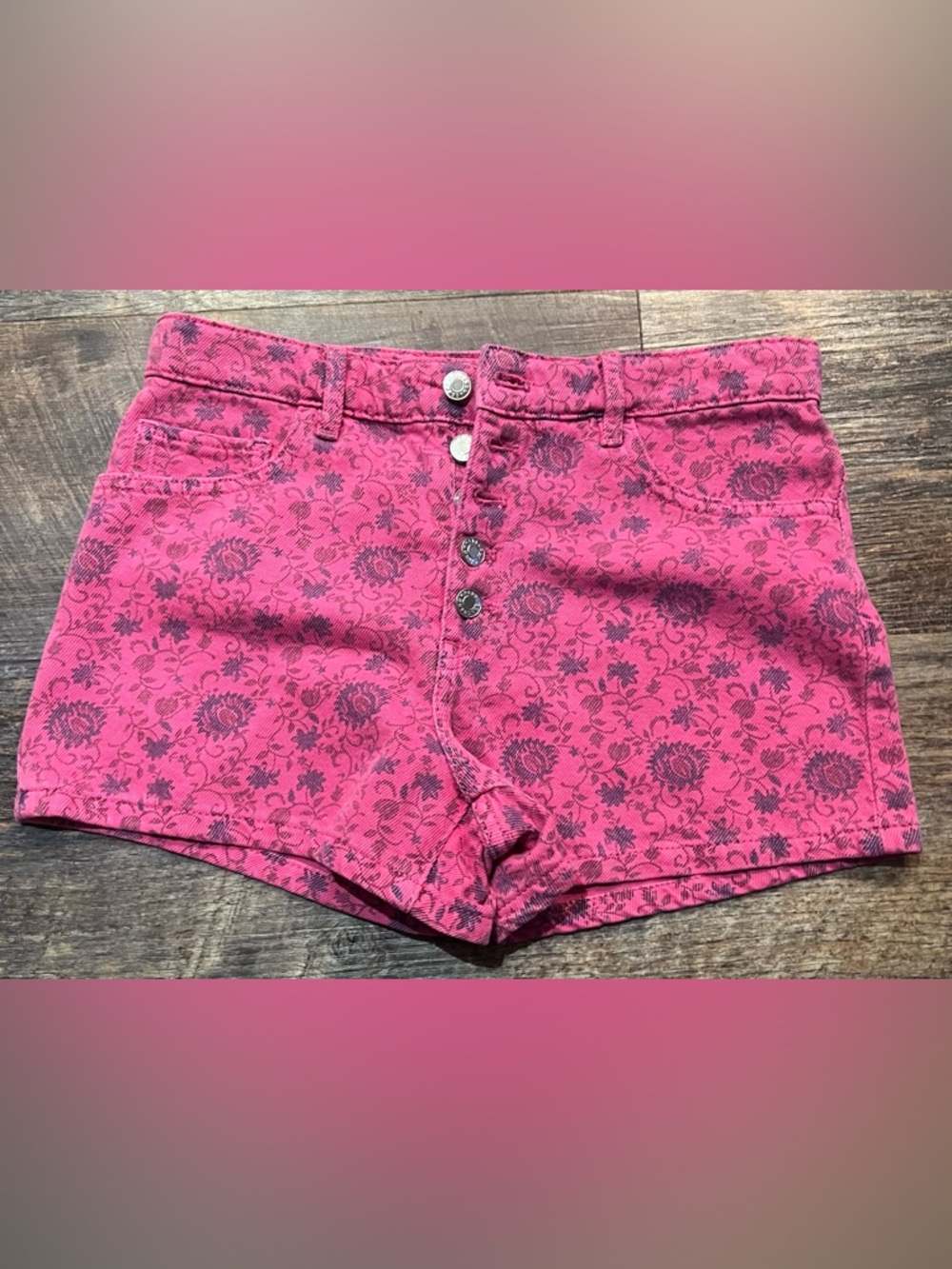 Women's Pink Floral-Print Denim Shorts